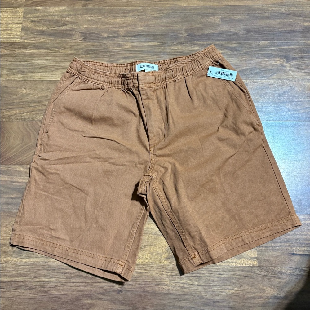 Goodthreads Tan Flat Front Men Shorts dark caramel size Small